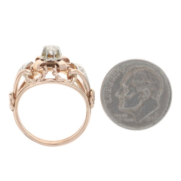 Yellow Gold Diamond Art Deco Ring - 18k Mine .18ctw Vintage Floral - Picture 5 of 5